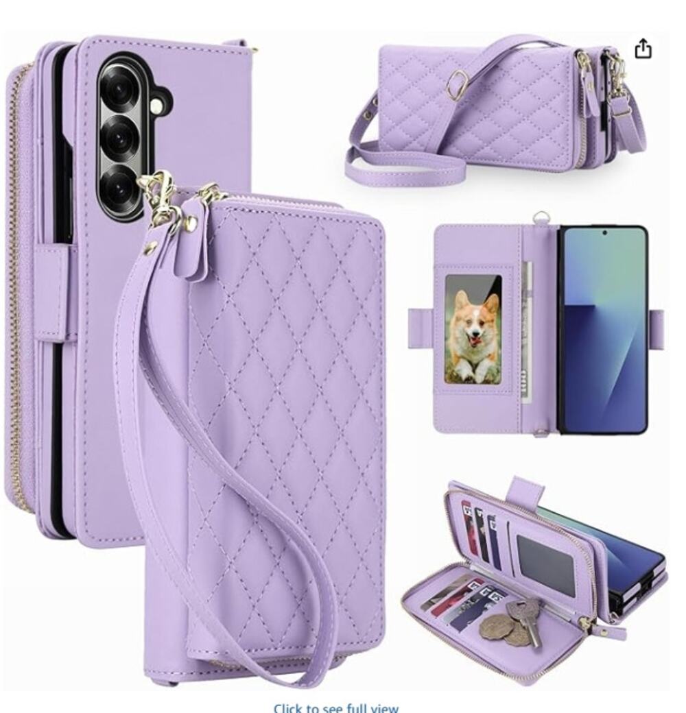 Asuwish Galaxy Z Fold 7 Wallet Case Crossbody RFID Zipper Purple